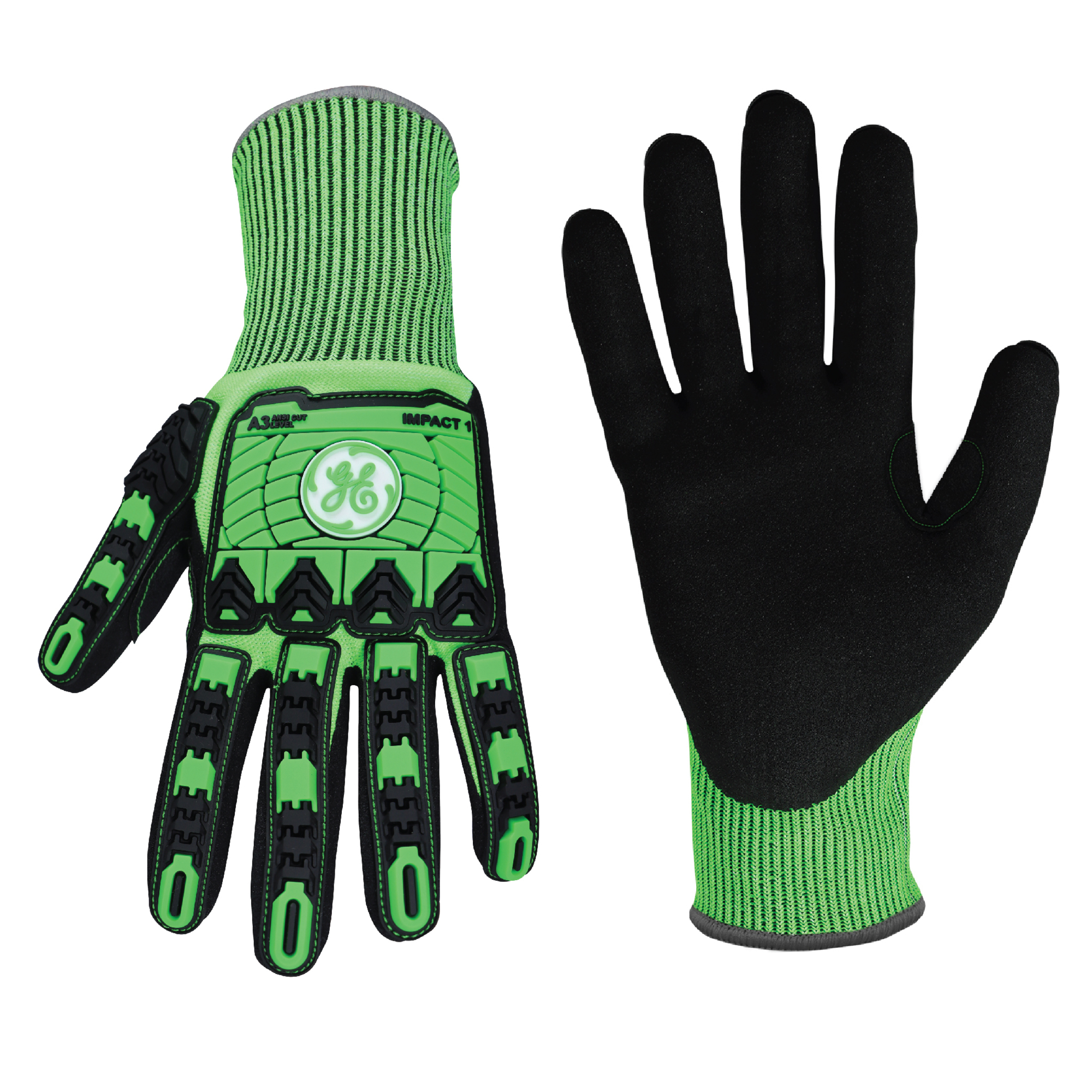 General Electric Impact Gloves, Sandy Nitrile 13GA, 1 Pair, L